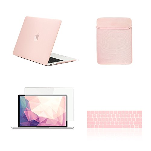 TOP CASE - 4 in 1 Essential Bundle Matte Hard Case, Keyboard Cover, Sleeve, Screen Protector Compatible MacBook Pro 13" A2159 / A1989 / A1706 / A1708 (Release 2016-2019) - Rose Quartz