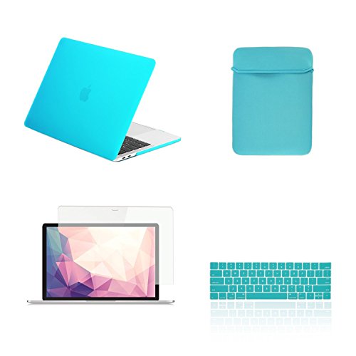 TOP CASE - 4 in 1 Bundle Rubberized Hard Case,Keyboard Cover,Sleeve Bag,Screen Protector Compatible with MacBook Pro 13" (13" Diagonally) with/Without Touch Bar A1706/A1708 - Hot Blue