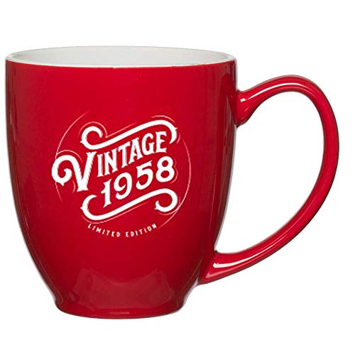 1958 61st Birthday Gifts for Women Men Red Mug - Vintage Happy 61 Anniversary Gift Ideas for Husband, Wife, Him, Her, Boyfriend, Girlfriend, Mom, Dad, Son or Daughter - Christmas Present 61 st Bday