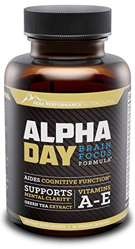 Peak Performance Alpha Day Nootropic Energy Supplement - 60 Capsules - Brain Booster & Immune Support - Improves Focus, Concentration, Cognitive Function & Memory - Gluten & GMO Free