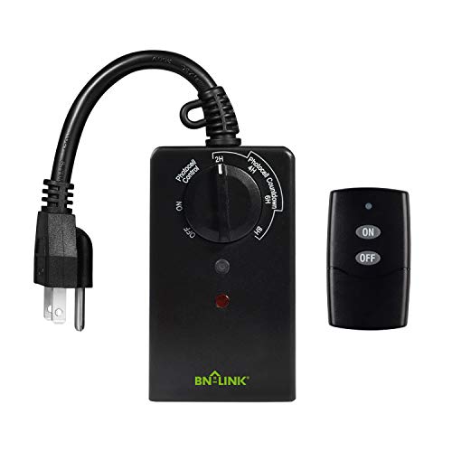 BN-LINK Outdoor 24-Hour Water Resistant Photoelectric Countdown Timer Photocell Light Sensor (2, 4, 6 or 8 Hours Countdown Mode) 2 Grounded Outlets Remote Control (100ft Range) for Home and Garden