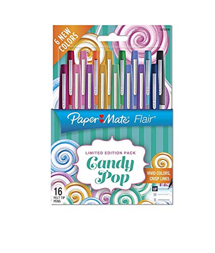 Book Cover Paper Mate Flair Felt Tip Pens, Ultra Fine Point, Assorted Candy Pop Colors, 16 Count