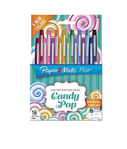Paper Mate Flair Felt Tip Pens, Ultra Fine Point, Assorted Candy Pop Colors, 16 Count