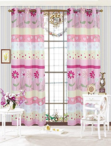 Fancy Collection Bedspread Flowers Hearts Pink White Green New (Flower Pink, Curtain)