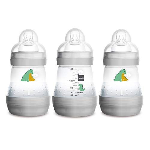 Book Cover MAM Easy Start Anti-Colic Bottle, 5 oz (3-Count), Newborn Essentials, Slow Flow Bottles with Silicone Nipple, Unisex Baby Bottles, White