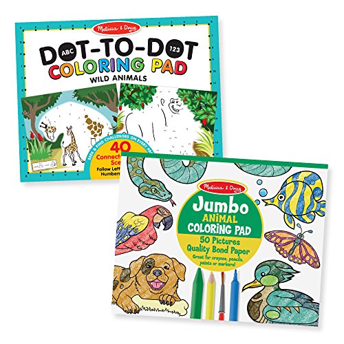 Book Cover Melissa & Doug Animal Coloring Pad 2 Pack - ABC-123 Dot-to-Dot, Jumbo Pad, 14 x 11 Each, Multicolor