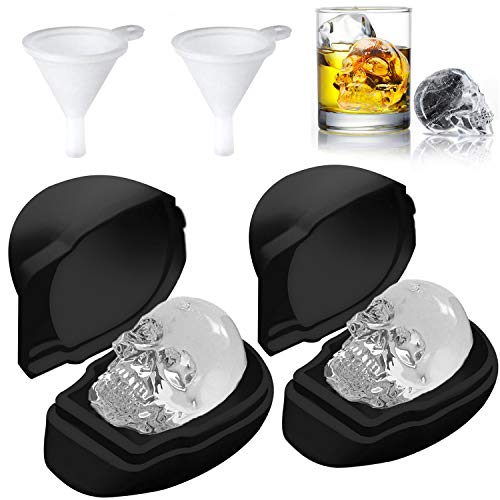 3D Skull Flexible Silicone Ice Cube Mold Tray Make 3" Giant Ice Skull for Whiskey Beer Drinks Cooler Bigger Skull Chocolate Cake Mold for Party Favor Summer Holiday Fatherâ€™s Day Birthday Gifts