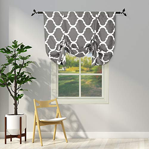 Book Cover Melodieux Moroccan Thermal Insulated Tie Up Shade Room Darkening Blackout Rod Pocket Curtain for Small Window, 42 by 63 Inch, Grey (1 Panel)