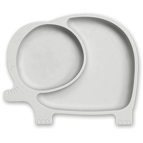 Sage Spoonfuls Sili Elephant Divided Toddler or Baby Suction Plate - 100% Silicone Plate, BPA-Free - Gray - Microwave, Dishwasher and Oven Safe