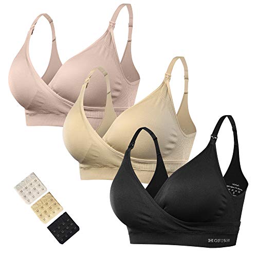 HOFISH Women's Maternity Seamless Wireless Crossover Nursing Bras with Extenders