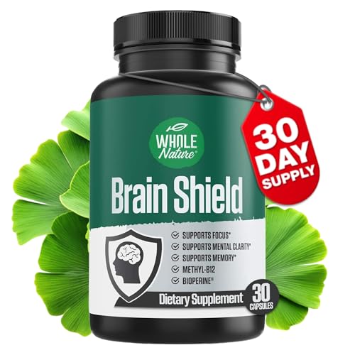 Whole Nature Brain Booster Nootropics - Brain Shield with Ginkgo Biloba, Alpha GPC and Bacopa Monnieri, Vitamin B12, B3 - Support Focus, Memory & Clarity, Energy & Stress Relief. (1)