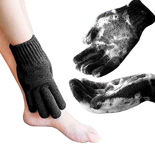 Home Spa HEAVY Exfoliating gloves Hydro full body wash to cleanse scrub glove - Shower & Bath - Deep clean dead skin and Improves blood circultion (1 pair Plain, Black)