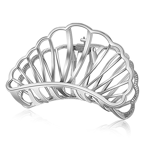 ACCGLORY Silver Metal Hair Clip Alloy Hollow Decorative Shell Fan Hair Claw Clip for Women Fine Thick Hair (Fan-Silver) Medium
