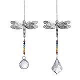Crystal Suncatcher Chakra Colors Beads Dragonfly Window Hanging Ornament Rainbow Suncatcher,Pack of 2 for Hanging Window,Garden,Wedding,Home