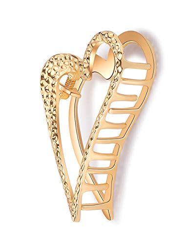 Book Cover ACCGLORY Vintage Hollow Hair claw Metal Hair Clamps for Women,Gold Plated Heart Shape(Heart-Gold)