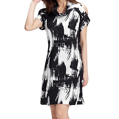 Elliscold Women's Cold Shoulder Dress Silky Casual Midi Dress Loose Swing Floral Shift Dress