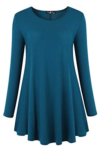 FULVM Women's Plus Size Swing Tunic Top Long Sleeve Floral Flare Shirts