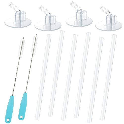 Book Cover 12Packs (6 Straws+2 Cleaning Brushes) for Thermos Replacement Straws with 4 Stems, for Thermos 12 Ounce Funtainer Bottle F401(with a carry loop), Silicone Straws Stem Set with Cleaning Brushes