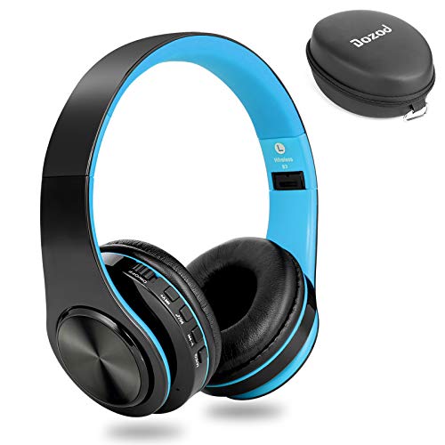 Dozod Bluetooth Over Ear Headphones, Wireless Foldable Hi-Fi Deep Bass Headset with Mic, Wired/SD Card Headphone with Volume Control for iPhone/iPad/Samsung/PC (Black/Blue)