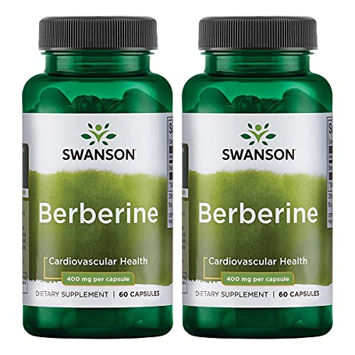 Swanson Berberine HCI-Cardiovascular Support Supplement-Promotes Blood Sugar Support & Metabolism-Helps Maintain Healthy Blood Lipid Levels Already Within Normal Range-(60 Capsules, 400mg Each) 2 Pack