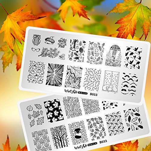 Whats Up Nails - Fall Stamping Plates 2 pack (B033, B053) for Autumn Thanksgiving Day Nail Art Design