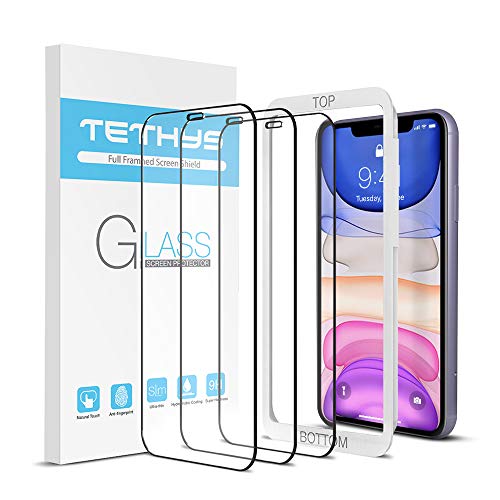 TETHYS Glass Screen Protector Designed For iPhone 11 / iPhone XR (6.1") [Edge to Edge Coverage] Full Protection Durable Tempered Glass Compatible iPhone XR/11 [Guidance Frame Include] - Pack of 3