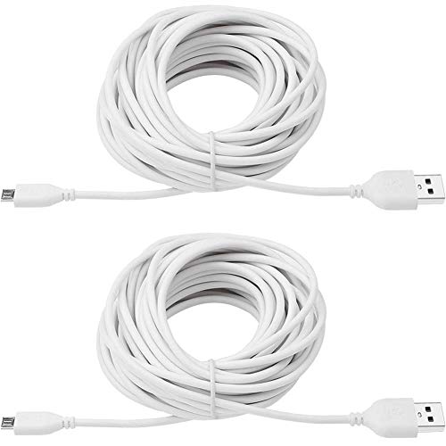 Book Cover 2-Pack 25ft USB to Micro USB Extension Power Cable for Wyze Cam, Oculus Go, Blink Mini, Yi Home Camera, Kasa Cam Security Camera, White