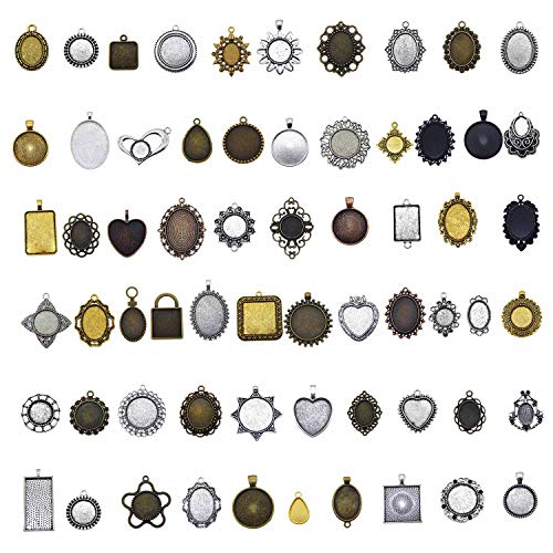 Julie Wang Antiqued Bronze Silver Setting Bezel Tray Pendant Blanks -No Duplicates (60 Bezels Only)
