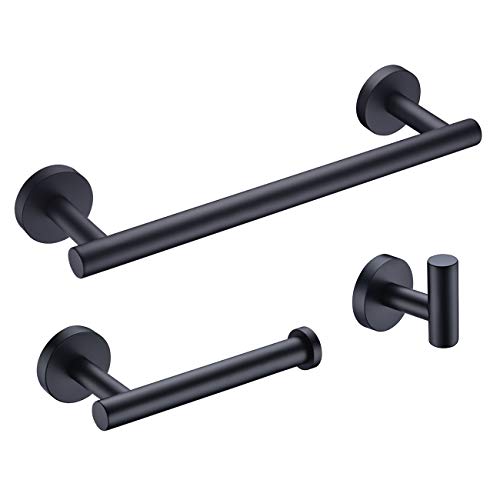 Book Cover Hoooh Matte Black 3-Piece Bathroom Accessories Set Stainless Steel Wall Mount - Includes 12
