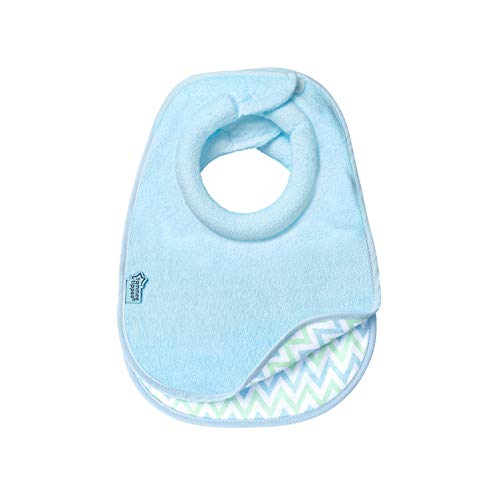 Book Cover Tommee Tippee Closer to Nature Comfi-Neck Reversible Soft Baby Bib with Padded Collar, 0+ Months - Blue, 4 Pack