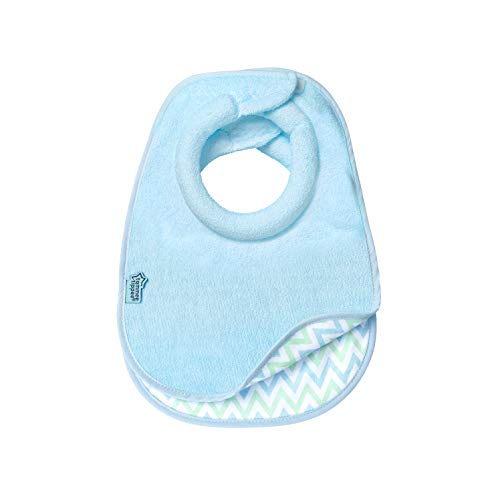 Tommee Tippee Closer to Nature Comfi-Neck Reversible Soft Baby Bib with Padded Collar, 0+ Months - Blue, 4 Pack
