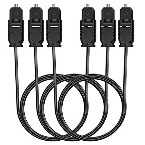 3-Pack Optical Audio Cable(6FT), Fiber Optic Cable with 24k Gold-Plated Connectors Digital Audio Cable Compatible with Home Theater, Sound Bar, TV, PS4, Xbox, Playstation, Digital Optical Audio Cable
