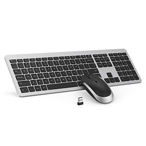 Book Cover Wireless Keyboard and Mouse Combo - seenda Full Size Slim Thin Wireless Keyboard Mouse with On/Off Switch on Both Keyboard and Mouse - (Black and Silver)