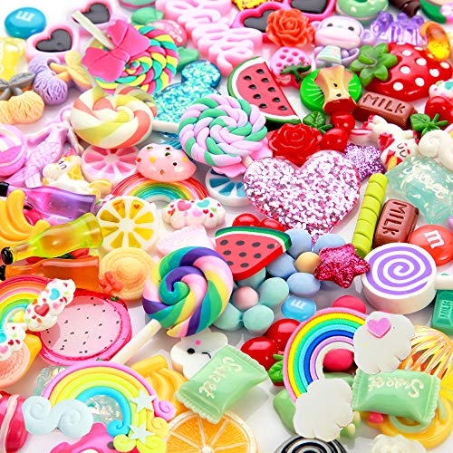 Book Cover Slime Charms Cute Set - Charms for Slime Assorted Fruits Candy Sweets Flatback Resin Cabochons for Craft Making, Ornament Scrapbooking DIY Crafts (Candy)