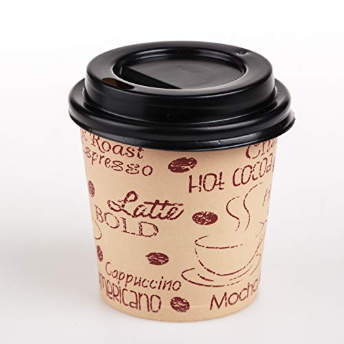 GOLDEN APPLE, 4oz-50sets Disposable Print Paper Coffee Cups & Black Lids.