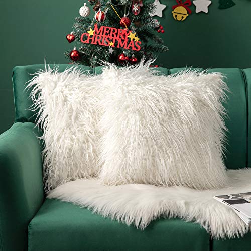 Book Cover MIULEE Pack of 2 Decorative New Luxury Series Style White Faux Fur Throw Pillow Case Cushion Cover for Sofa Bedroom Car Christmas Decor 20 x 20 Inch 50 x 50 cm