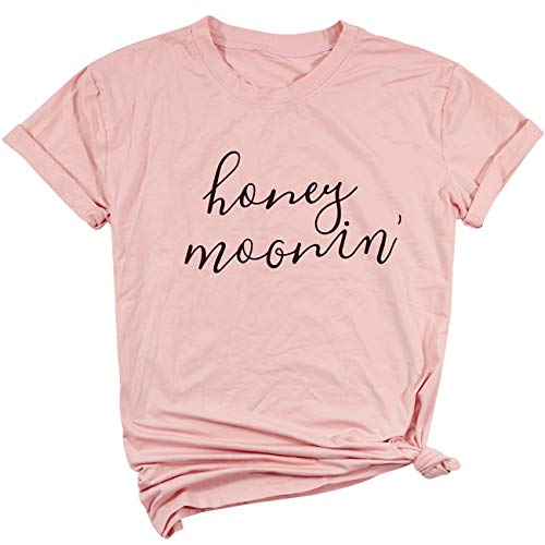 Honeymoonin Funny Honeymoon T Shirt Women Bride Vacation Tee Short Sleeve Tops Size S (Pink)