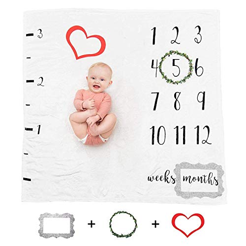 Book Cover Buttercup Baby Monthly Milestone Blanket - Fleece Photography Backdrop for Infant Girls & Boys, Personalized Pictures of Your Newborn's Growth Each Month, Photo Props for Backdrop Included