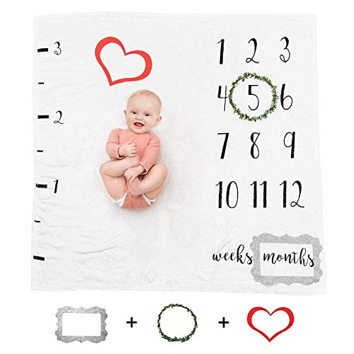 Buttercup Baby Monthly Milestone Blanket - Fleece Photography Backdrop for Infant Girls & Boys, Personalized Pictures of Your Newborn's Growth Each Month, Photo Props for Backdrop Included