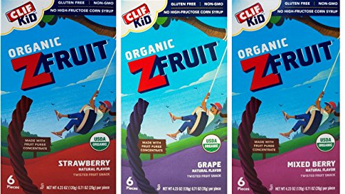 Clif Kid Organic ZFruit Fruit Rope 3 Flavor Variety Bundle, 1 each: Strawberry, Grape, Mixed Berry (4.23 Ounces)