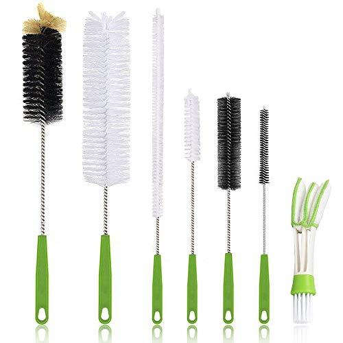 Long Bottle Cleaning Brush 17" Extra Long Brush for Washing Narrow Neck Beer, Wine, Kombucha, Water Bottles,Decanter, Narrow Neck Brewing Bottles, Flexible Bendable Brushes Household Cleaning (7pcs)