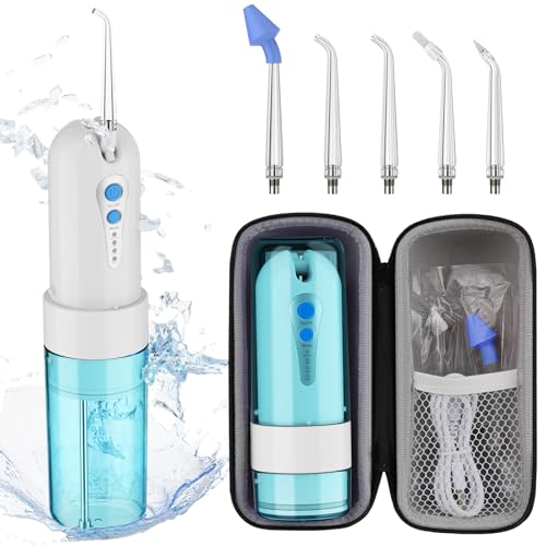 Water Flosser CordlessKOOVON Portable Rechargeable Oral Irrigator with 4 Modes(Include Nose Clean) & 5 Jet TipsIPX7 WaterproofTravel Bag (Water Flosser)
