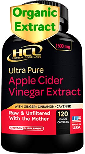 Organic Apple Cider Vinegar Capsules 1500 mg Extract with The Mother - Extra Strength Raw Apple Cider Pills w Ginger Cayenne Cinnamon - Natural Detox Potent Digestion Cleansing System ACV Supplement
