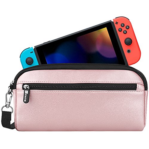 Fintie Carrying Case for Nintendo Switch, Protective Sleeve Pouch Bag with Side Pocket & Foldable Game Storage Sheet for Nintendo Switch and Accessories - Rose Gold