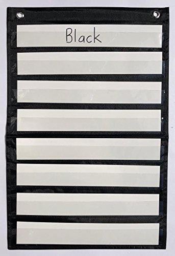 Classroom Pocket Chart by Happy Teacher with 8 Pockets + 8 Blank Cards - Measures 14" x 21 1/4" - Display Schedule, Spelling Words, Learning Objectives, Rules, Homework, and More! (Black)
