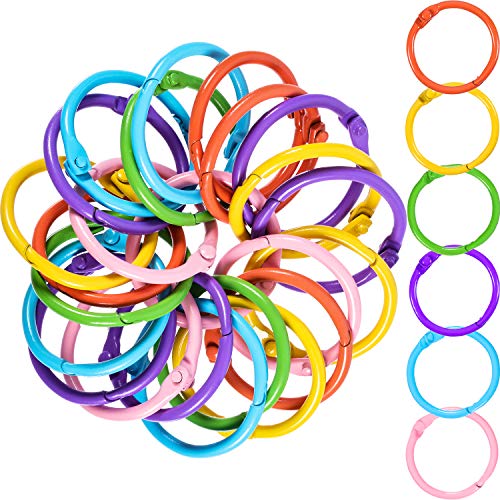 Boao Metal Loose-Leaf Rings, 1.2 Inch Paper Leaf Binder Rings, Notebook Rings Keychains Keyrings, 60 Counts (Pink, Green, Purple, Blue, Yellow, Orange - 6 Colors)