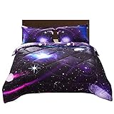 ENCOFT 3D Galaxy Comforter Sets Twin Size for Kids, Outer Space Starry Sky Universe Comforter Bedding Sets for Boy Girl,3 Piece, 1 Comforter, 2 Pillowcases (Twin, Galaxy Purple Comforter Sets)