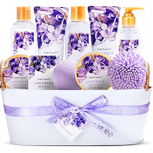 BODY & EARTH Bath Spa Gifts for Women, Lavender Gift Set 11 Pcs Includes Shower Gel, Bubble Bath, Bath Salt, Body Lotion, Father's Day Gifts for Her Him, Birthday Gifts for Women,Gifts for dad,Mom