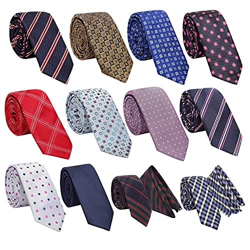Mens Ties Skinny, Lot 12 PCS Classic Hand Made Men's Skinny Tie Cotton Necktie Set for Men Woven Neck Ties
