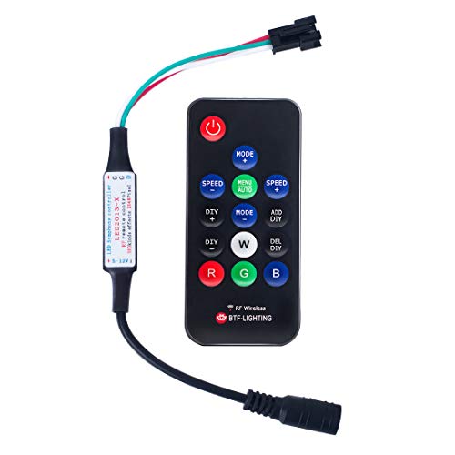 BTF-LIGHTING WS2811 and WS2812B DC5-12V 14keys Wireless RF Led RGB Controller 300 Kinds of Changes Digital Color LED Light Pixel Strip modules Black